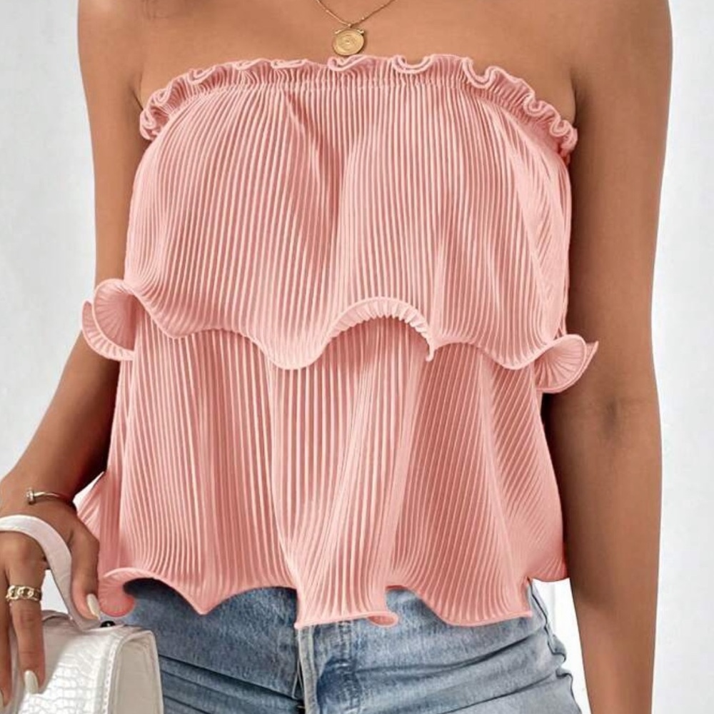 SHEIN Pink Pleated Strapless Tank Top